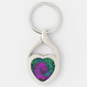 Porte-clés Tourbillon d'art liquide groovy abstrait magenta g