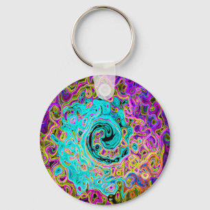 Porte-clés Tourbillon Liquide Rétro Abstrait Groovy Bleu Aqua