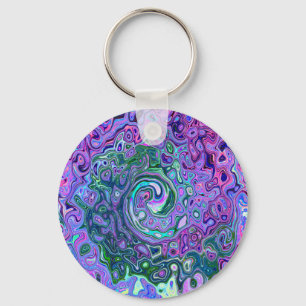 Porte-clés Tourbillon Vert et Violet Abstrait Rétro Groovy
