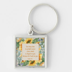 Porte-clés Tournesol Feuille Bible Verse Garder la paix parfa