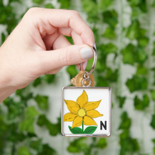 Porte-clés Tournesol jaune peint à la main Monogramme