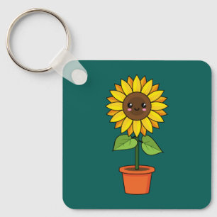Porte-clés Tournesol Kawaii en pot