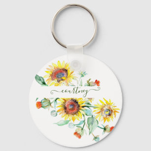 Porte-clés Tournesols à l'aquarelle personnalisés