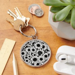 porte-clés tournesols noir et blanc
