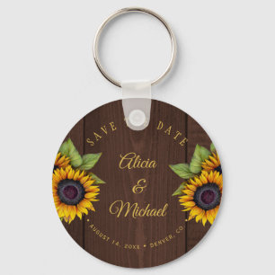 Porte-clés Tournesols rustiques chic grange bois mariage enre