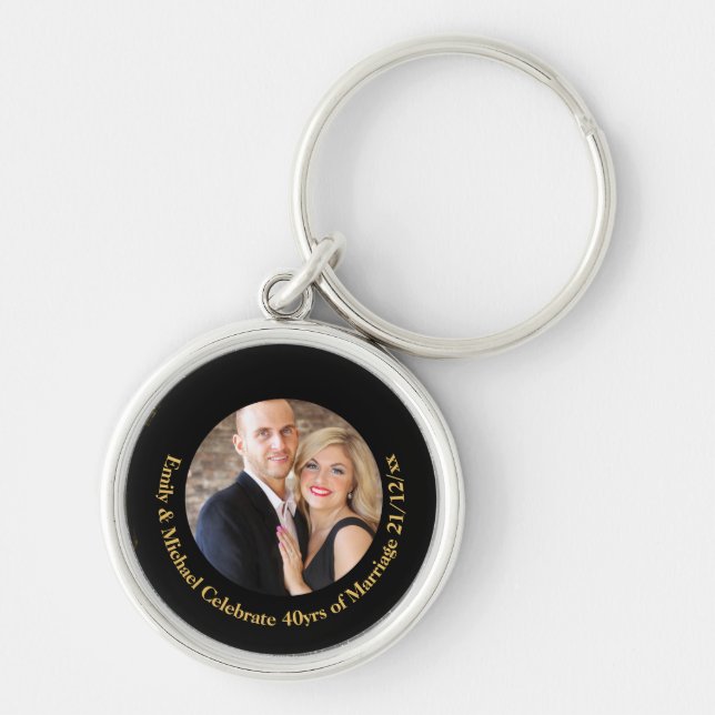 Porte-clés TOUTE PHOTO Mariage D'Anniversaire En Marbre Noir (Devant)