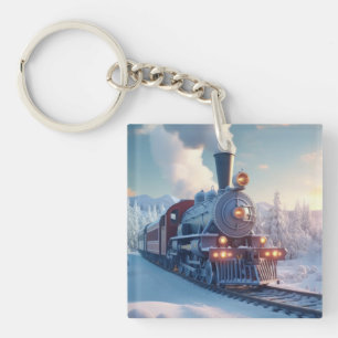 Porte-clés Train à vapeur vintage Paysage hivernal Montagne d