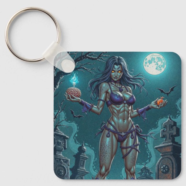 Porte-clés Traite d'Halloween ou ami Zombie w Cerveau (Recto)