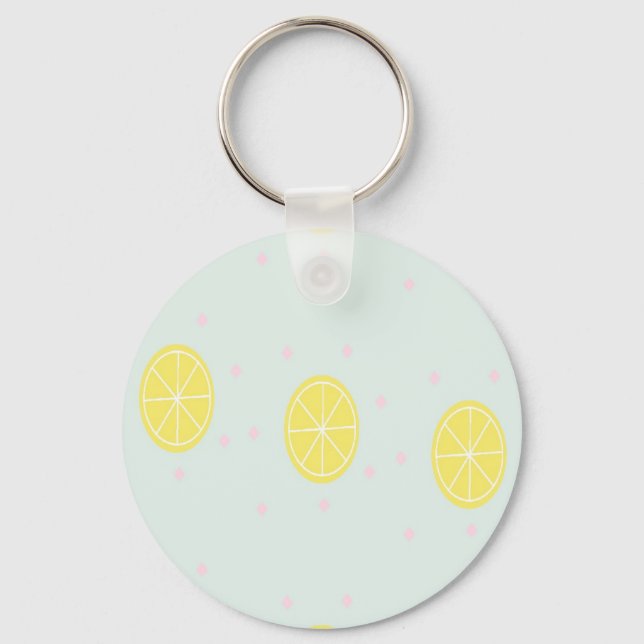 Porte-clés Tranches de citron jaune sur bleu (Recto)