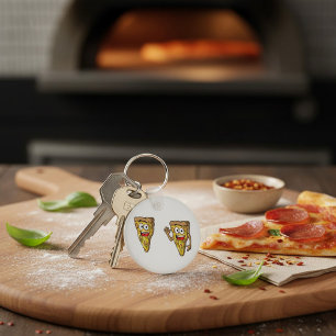 Porte-clés Tranches de pizza aux champignons heureux