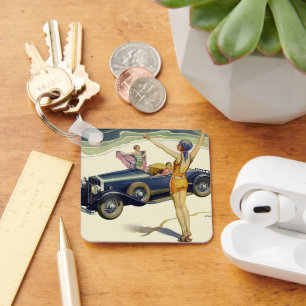 Porte-clés Transport vintage Voiture convertible sur la plage