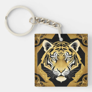 Porte-clés Travail d'art du tigre ornemental doré