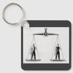 Porte-clés Travail vintage contre gestion, échelles de justic
