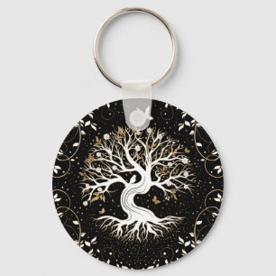 Porte-clés Tree of Life - Yggdrasil - black white and gold