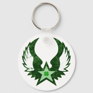 Porte-clés trèfle à quatre feuilles. étoile ailée.