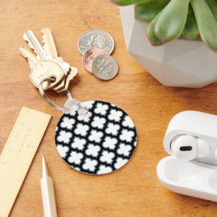 Porte-clés Trellis blanc et noir, treillis, Quatrefoil