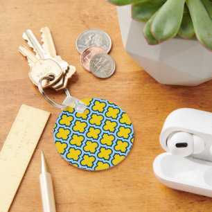 Porte-clés Trellis jaune et bleu bébé, treillis, Quatrefoil