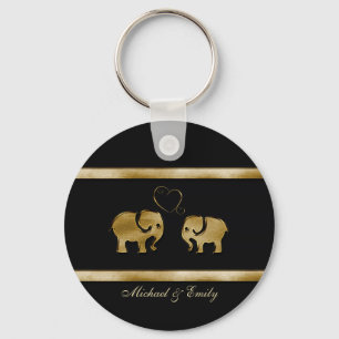 Porte-clés Trendy mignon noir / éléphant doré en amour
