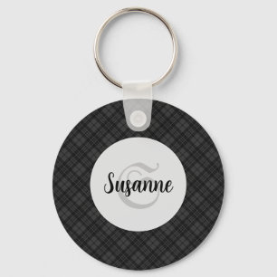 Porte-clés Trendy noir blanc tartan Personnaliser Monogramme