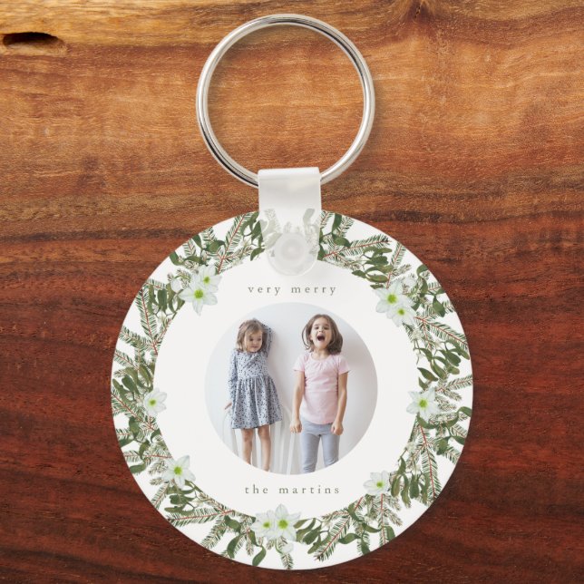 Porte-clés Très Joyeux pin et fleurs hiver Wreath Noël (Recto)