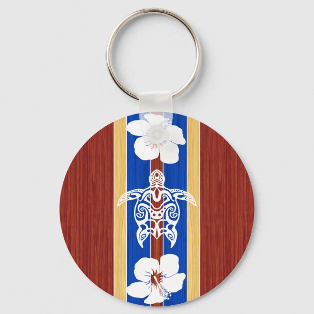 Porte-clés Tribal Honu Fake Wood Surboard (Recto)