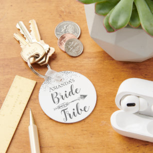 Porte-clés Tribu de mariée bohème chic personnalisée pailleté