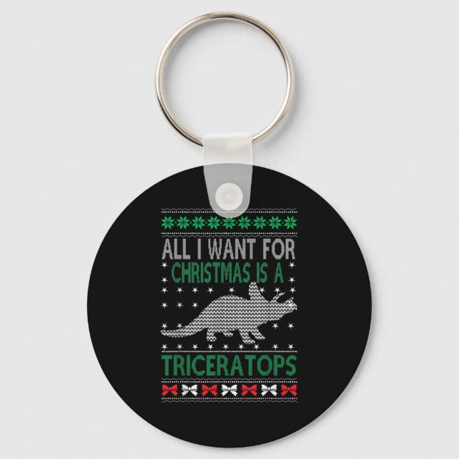 Porte-clés Triceratops Dinosaur Ugly Christmas Design Style F (Recto)