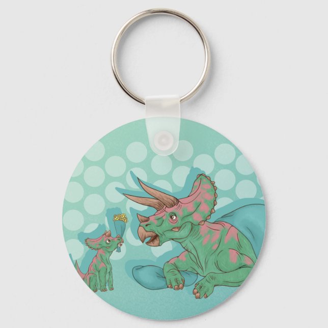 Porte-clés Tricératops donnant des fleurs (Recto)