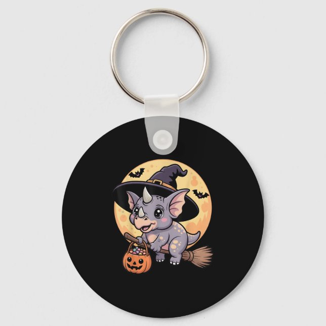 Porte-clés Tricératops Witch Casquette Citrouille Halloween C (Recto)