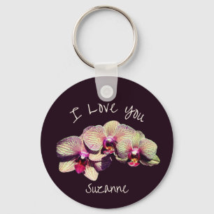 Porte-clés Trio de fleurs d'orchidées personnalisées 'Je t'ai
