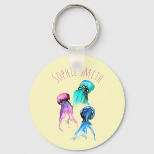 Porte-clés Trio de méduses mignonnes art aquarelle