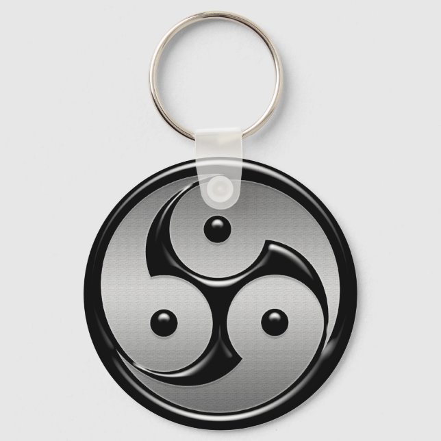 Porte-clés Triple Yin Yang - Métal et Noir brillant (Recto)