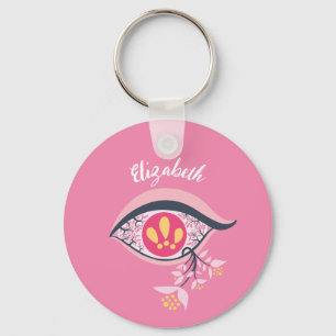 Porte-clés Trippy Oeil rose Floral Nom psychédélique
