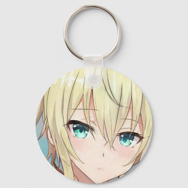 Porte-clés Triste blond fille yeux verts anime manga (Recto)