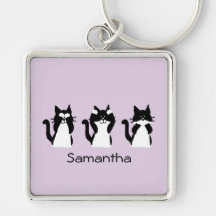 Trois chatons sages noir blanc violet personnalisé