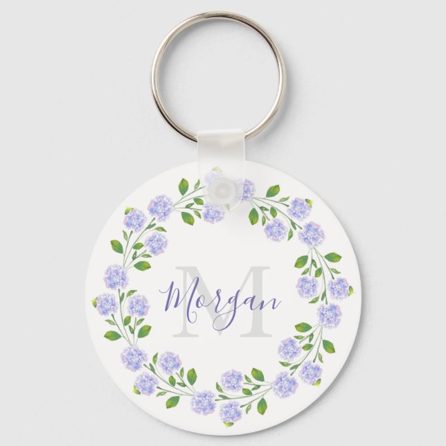 Porte-clés Trois Hydrangées Aquarelle Florale Wreath (Recto)