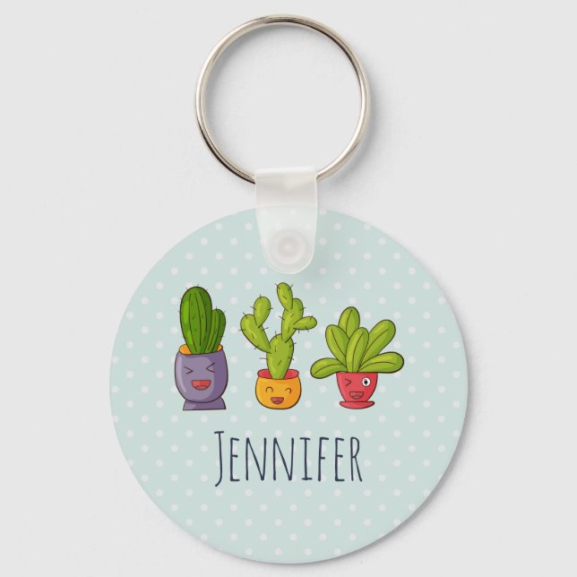 Porte-clés Trois mignons cactus dans des pots de fleurs Illus (Recto)