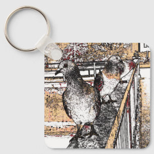 Porte-clés Trois pigeons sur un pont