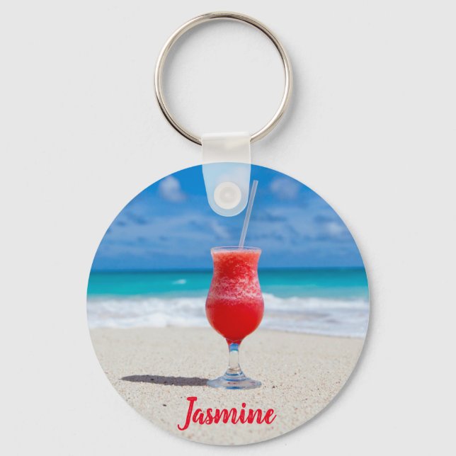 Porte-clés Tropical Blue Ocean Beach Bliss Nom personnalisé (Recto)
