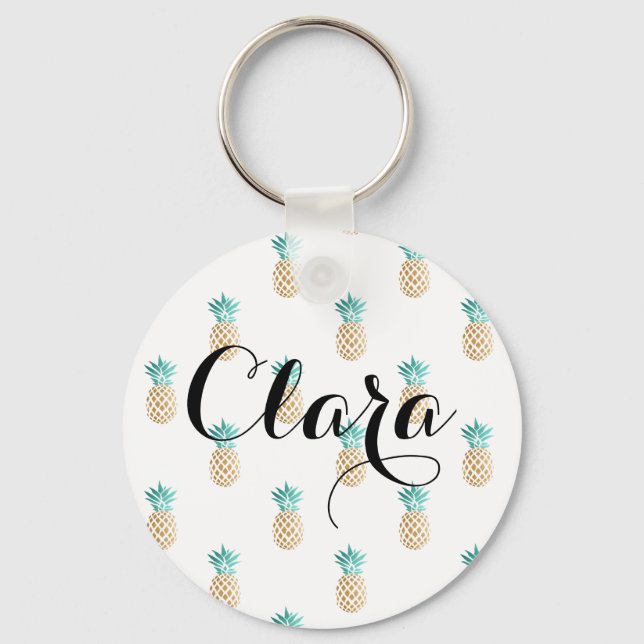 Porte-clés tropical fresh summer Faux gold pineapp (Recto)