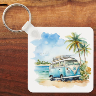 Porte-clés Tropical Island Retro Blue Bus