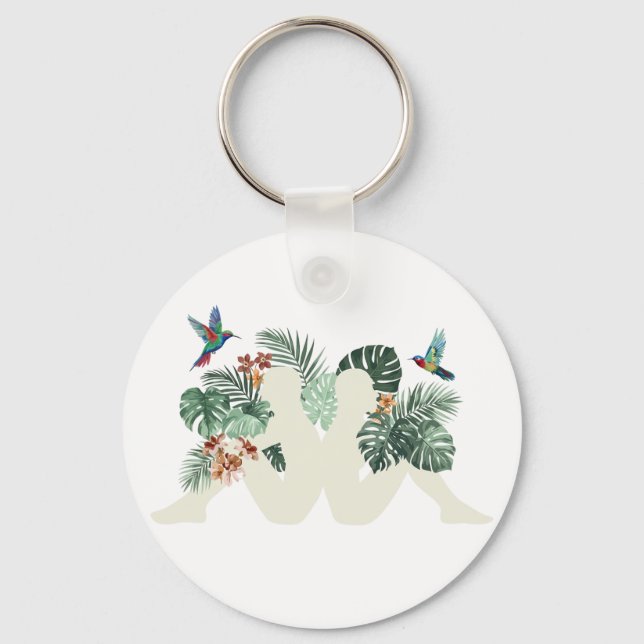Porte-clés Tropical Leaves & Birds Nature Aesthetic Design (Recto)