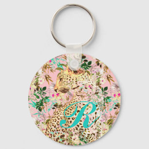 Porte-clés Tropical leopard print floral Hawaiian