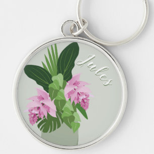 Porte-clés Tropical Medinilla Rose Flower Vase sur nom vert