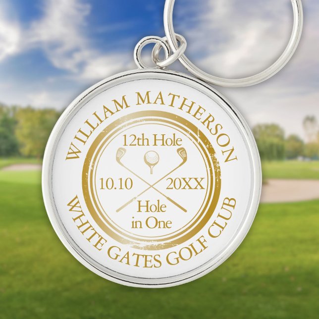 Porte-clés Trou de golf en un or personnalisé (Golf Hole in One Gold Personalized Keychain)