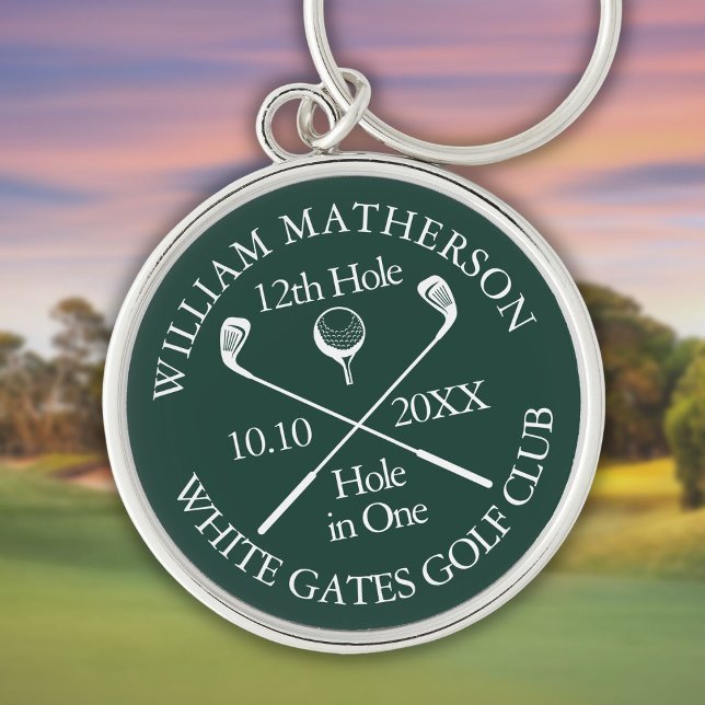 Porte-clés Trou de golf personnalisé en un vert émeraude (Personalized Golf Hole in One Emerald Green Keychain)