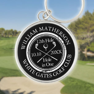 Porte-clés Trou en un de golf personnalisé noir et blanc