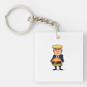 Porte-clés Trump et son burger – Illustration drôle et coloré
