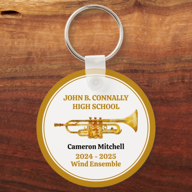 Porte-clés Trumpet High School Band Custom Gold Christmas (Recto)