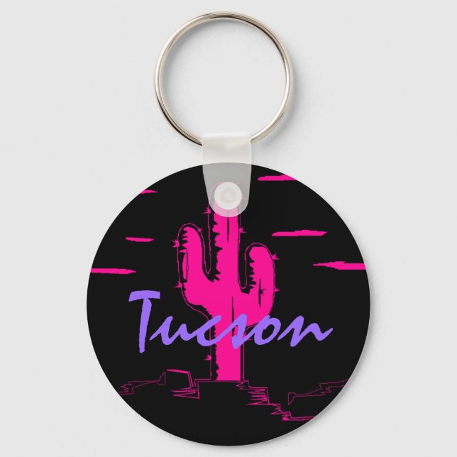 Porte-clés Tucson Arizona Neon Desert Nights Saguaro Cactus (Recto)